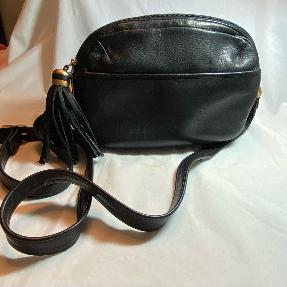 Tignanello Black Leather Crossbody with Tassel